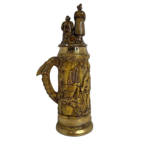 Vntg 1979 Ceramic Gloss Beer Stein Warrior Graphics & Dragon Handle Chip On Tail - Picture 3 of 7